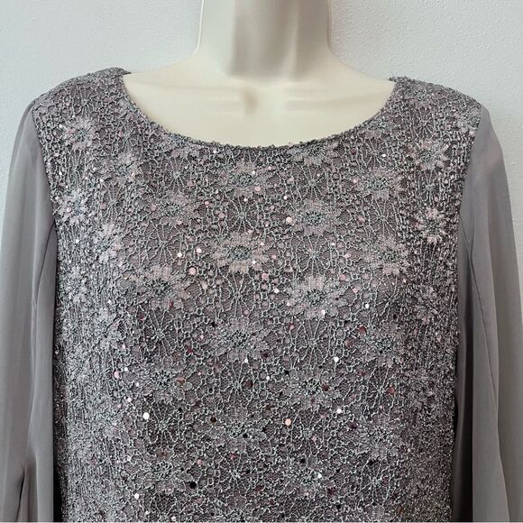 Connected Apparel Sequin Sheer Cape Sleeve Dress Size 10 NWT! - Picture 2 of 9